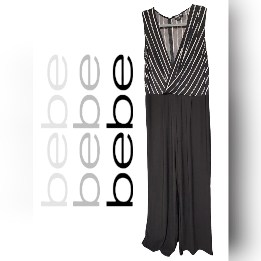 WOMEN'S BLACK STRIPED WRAP JUMPSUIT